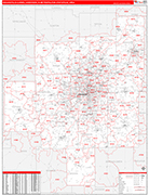 Indianapolis-Carmel-Anderson Metro Area Wall Map Red Line Style